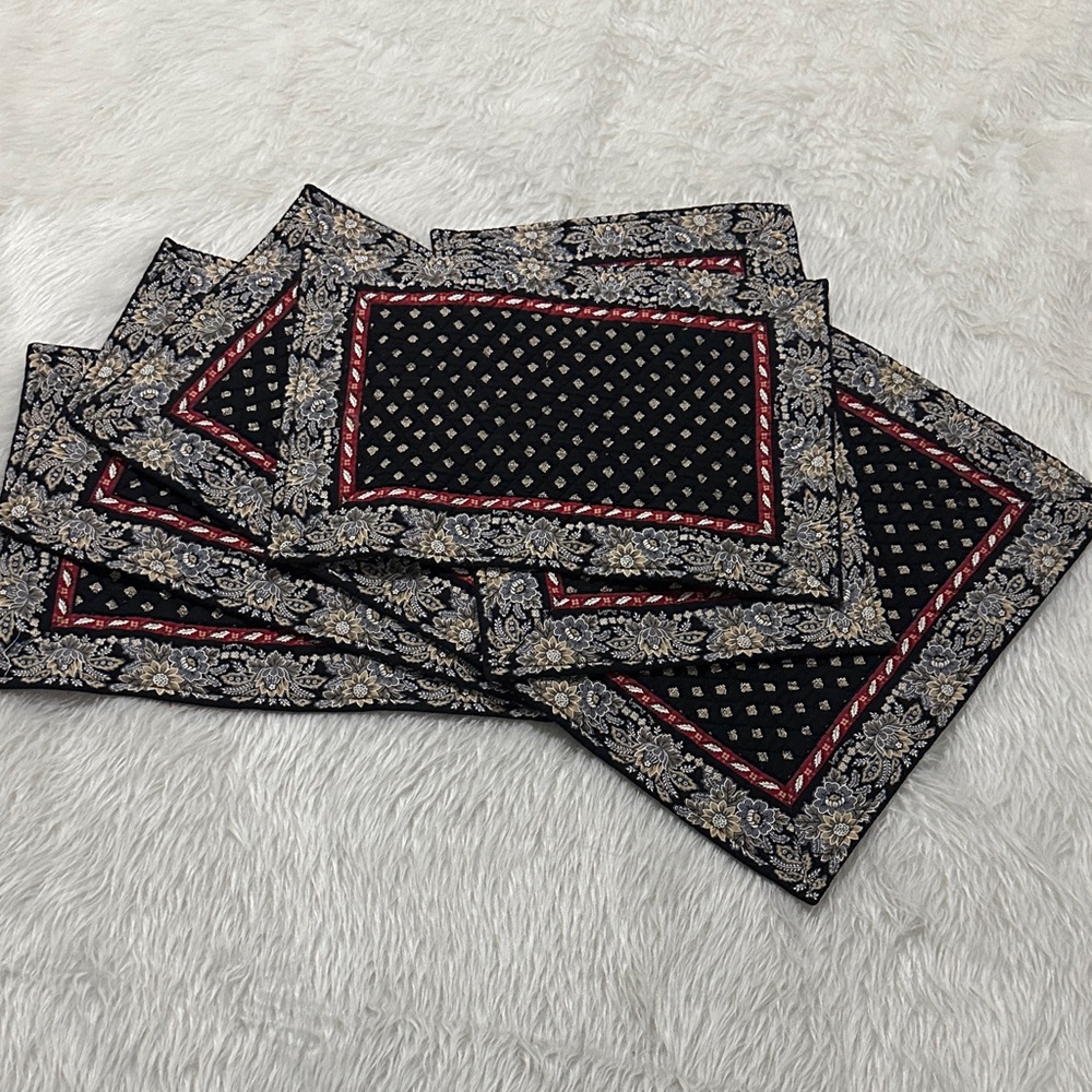 Vintage Vera Bradley set of 6 Black and Red placemats Table Linens